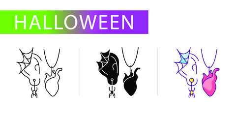 jewelry, cobweb earrings, heart pendant, three vector icons set for web design, templates, infographics and more