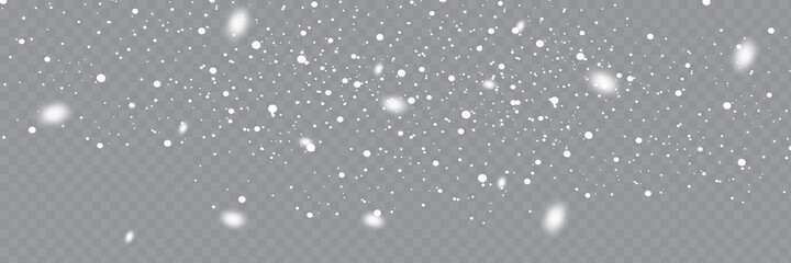 Snowfall, snowflakes in different shapes and forms. Snowflakes, snow background. Christmas snow for the new year.