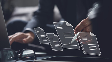 E-signing, electronic signature, document management, paperless office, signing business contract concept