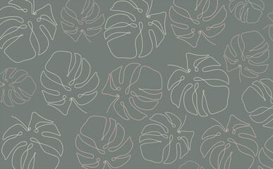 Exotic pattern with silhouette tropical plants. Vector hand draw background.