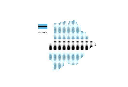 Botswana map design by color of Botswana flag in circle shape, White background with Botswana flag.