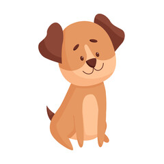 Cute dog character on white background. Cartoon isolated dog sitting. Flat vector