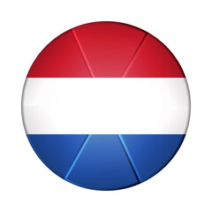 Glass light ball with flag of Netherlands. Round sphere, template icon. Dutch national symbol. Glossy realistic ball, 3D abstract vector illustration highlighted on a white background. Big bubble