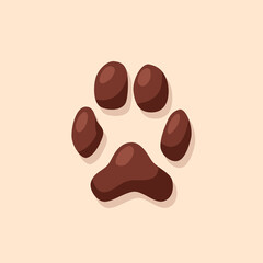 Single isolated dog or cat footprint element. Cute cartoon brown footprint on beige background. Flat vector