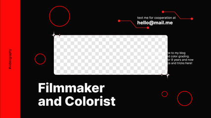 Black and Red Banner For Filmmaker and Colorist Channel on Video Platform with a Spot to Put Content Under Background. Vector illustration