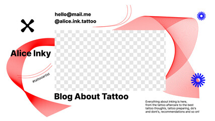 Abstract White and Red Banner For Blog about Tattoo on Video Platform with a Spot for Your Content and Nickname. Vector illustration