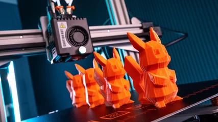 Poster de jardin 3D 3D printer. 3d printing In workshop  © ProstoSvet