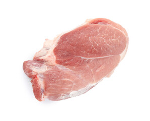 Piece of raw meat isolated on white, top view