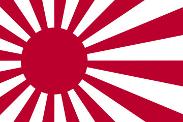 Illustration vector of Rising sun flag of Japan Imperial army. Sun with 16 sun rays symbol that use by Japanese military during World War two. - obrazy, fototapety, plakaty