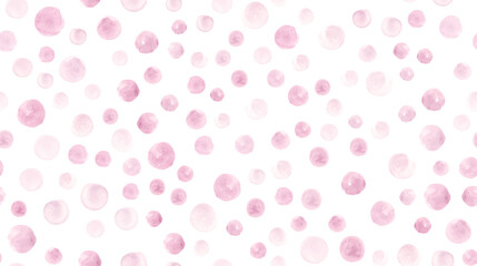 Seamless Pink Watercolor Circles. Geometric Hand Drawn Dots Background. Modern Hand Paint Print. Art Rose Watercolor