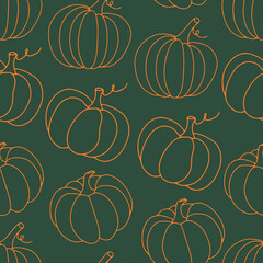 Beautiful pumpkin halloween thanksgiving seamless pattern, cute cartoon pumpkins hand drawn background, great for seasonal textile prints, holiday banners, backdrops or wallpapers, vector surface