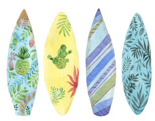 Watercolor surfing board set