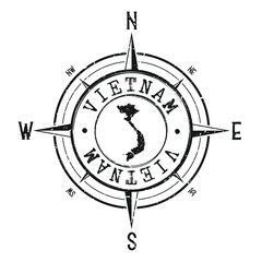 Vietnam Stamp Map Compass Adventure. Illustration Travel Country Symbol. Seal Expedition Wind Rose Icon.