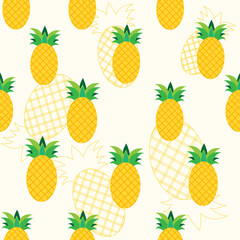 Cute tropical ananas pineapple fruit seamless pattern on yellow pastel background. Vector illustration.