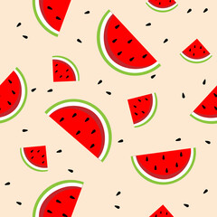 Seamless pattern with cute watermelon on pastel background. Vector illustration for textile print, wallpaper, fashion design.