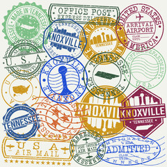 Knoxville, TN, USA Set of Stamps. Travel Stamp. Made In Product. Design Seals Old Style Insignia. - obrazy, fototapety, plakaty