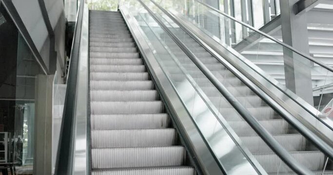 Lockdown concept. Escalators in malls, transportation system without people cause COVID-19 outbreak in city. without people from coronavirus new strain of virus spreading in world. closed business
