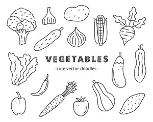 Set of doodle outline vegetable icons.