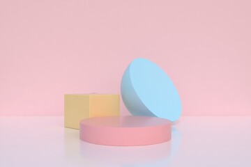 abstract minimal pastel color geometric shape background, showcase mockup for podium display, 3d rendering.	
