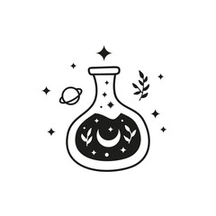 Hand drawn black magic potion in glass.