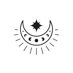 Boho crescent with moon phases, starburst and star.