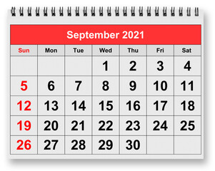 Monthly calendar - month September 2021