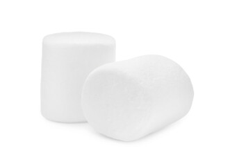 Delicious sweet puffy marshmallows on white background