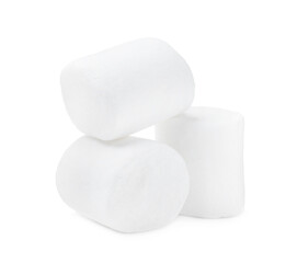 Delicious sweet puffy marshmallows on white background