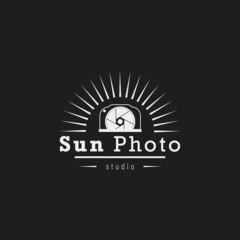 camera and sun logo template photorgaphy studio icon vector concept design inspiration idea with retro vintage style