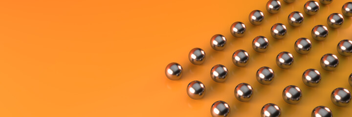 Abstract with balls on an orange background. Geometric structure. 3D visualization