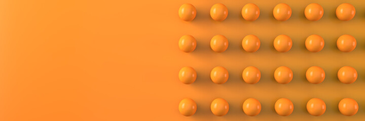 Abstract with balls on an orange background. Geometric structure. 3D visualization