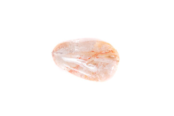Macro mineral stone Rutile in quartz on a white background