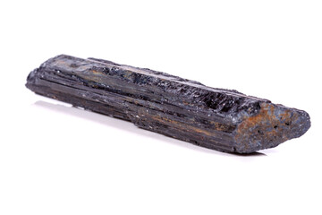 macro mineral stone sherle, schorl, black tourmaline on white background