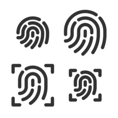 Monochromatic pixel-perfect linear icons of fingerprint scanning built on two base grids of 32x32 and 24x24 pixels for easy scaling. The initial base line weight is 2 pixels. Editable strokes 