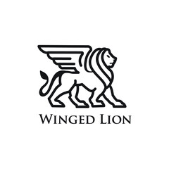 winged lion flat simple logo exclusive design inspiration