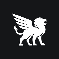 winged lion black silhouette logo exclusive design inspiration