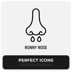 Runny nose thin line icon.  Allergy symptom. Modern vector illustration