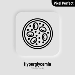 Hyperglycemia thin line icon. Low blood sugar. Thin line icon. Diabetes symptom. Pixel perfect, editable stroke. Vector illustration.