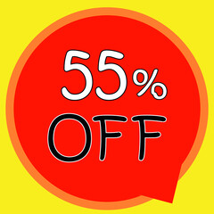 55% OFF on banner discount promotion. Discount on offer price tag. Red special offer sale tag. Modern vector label illustration. isolated background	