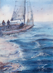 Watercolor yachting illustration