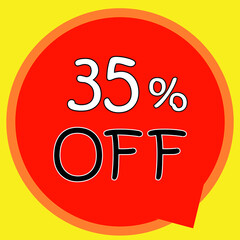 35% OFF on banner discount promotion. Discount on offer price tag. Red special offer sale tag. Modern vector label illustration. isolated background