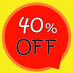 40% OFF on banner discount promotion. Discount on offer price tag. Red special offer sale tag. Modern vector label illustration. isolated background