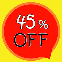 45% OFF on banner discount promotion. Discount on offer price tag. Red special offer sale tag. Modern vector label illustration. isolated background	
