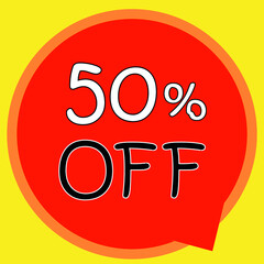 50% OFF on banner discount promotion. Discount on offer price tag. Red special offer sale tag. Modern vector label illustration. isolated background