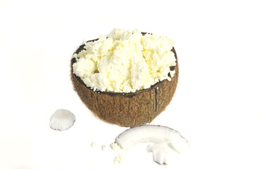 cottage cheese, coconut, on a white background, isolated