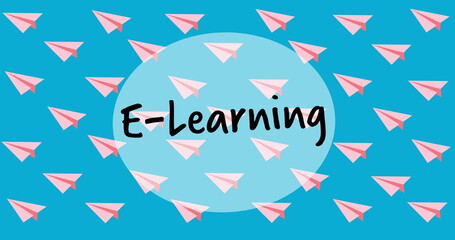 Obraz premium Image of e learning text over school icons