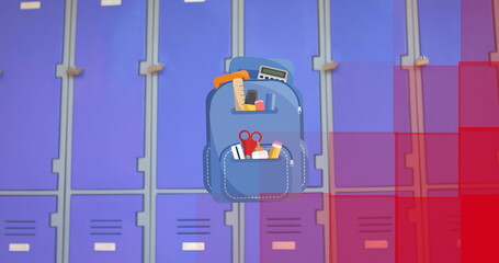 Image of school items icons moving over locker