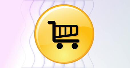 Image of online shopping trolley icon on white background