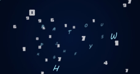 Image of numbers and letters changing on dark blue background