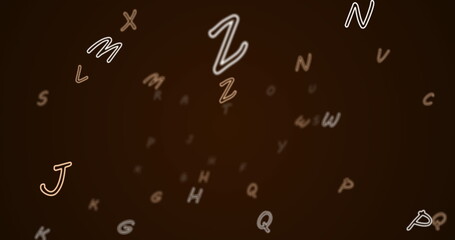 Digital image of multiple alphabets floating and moving against black background